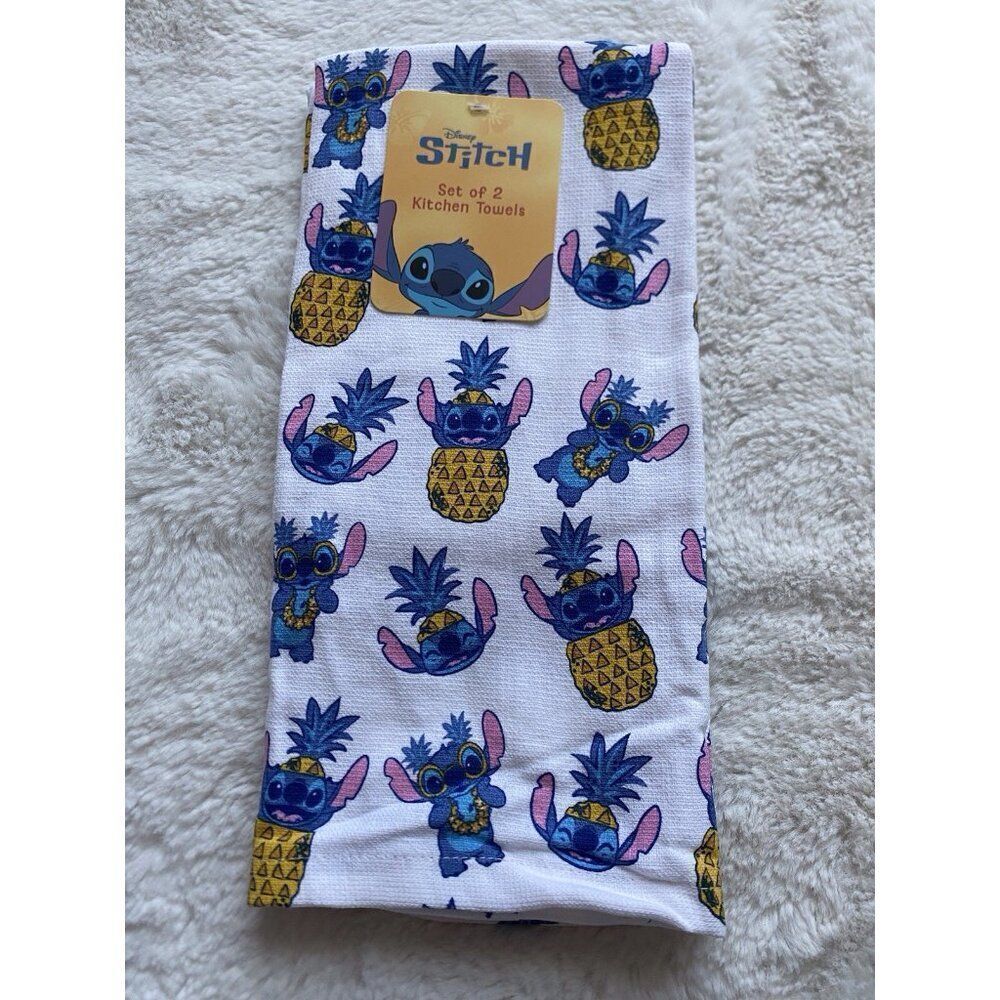 2 Pack Disney Stitch Hand Kitchen Towels‎ Pineapple Lei Hawaii 16 X 26” NEW